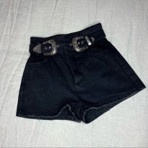 Black denim shorts